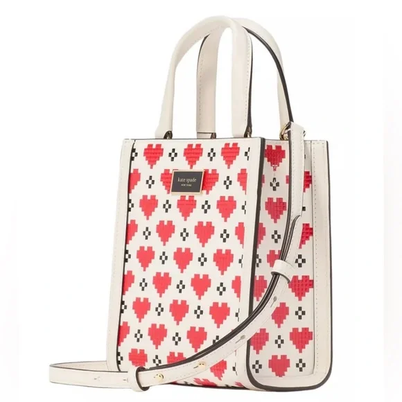 NIB Kate Spade Manhattan Pixel Hearts Saffiano Leather Mini Tote